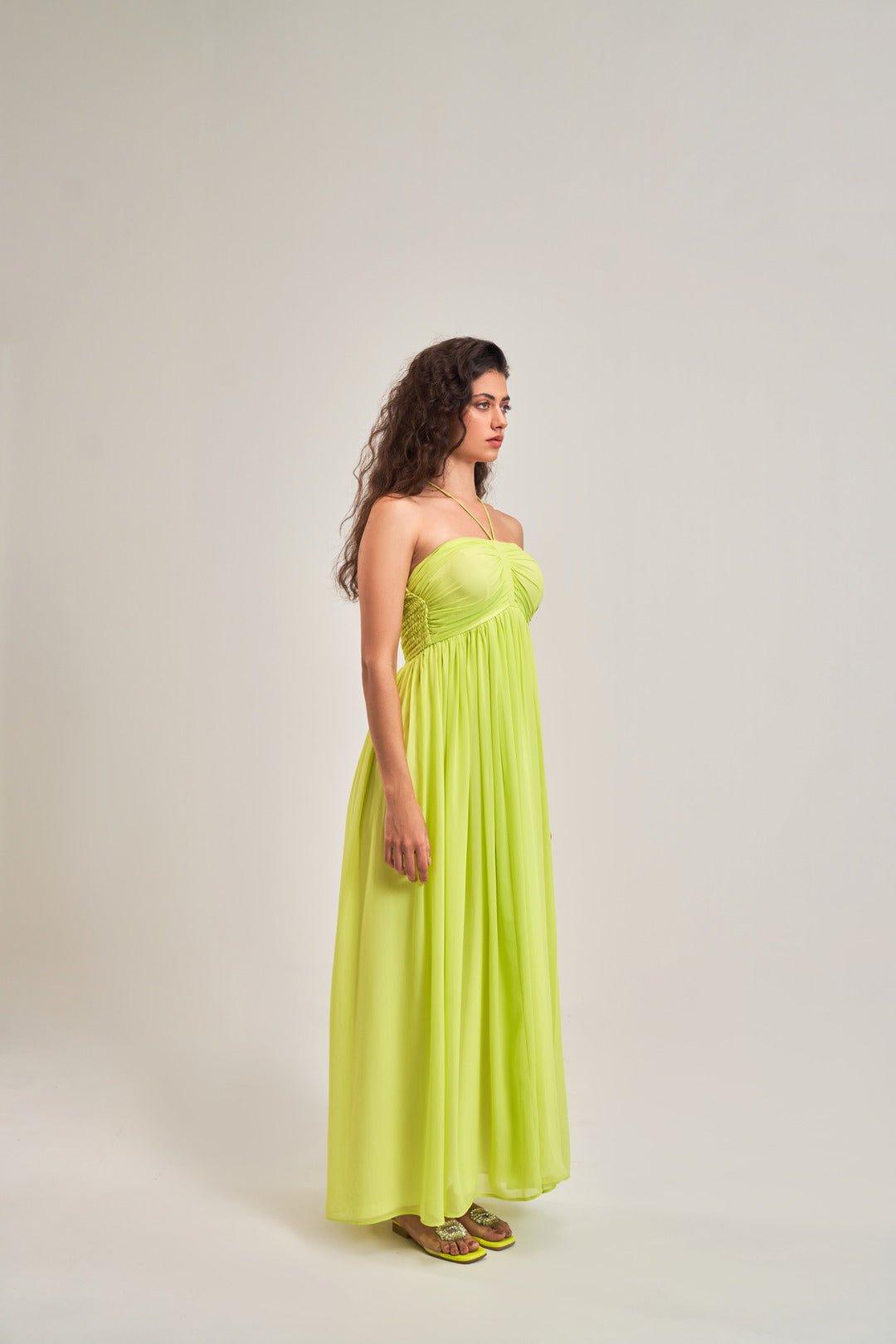LIME HALTER NECK SUMMER MAXI DRESS - Sotbella
