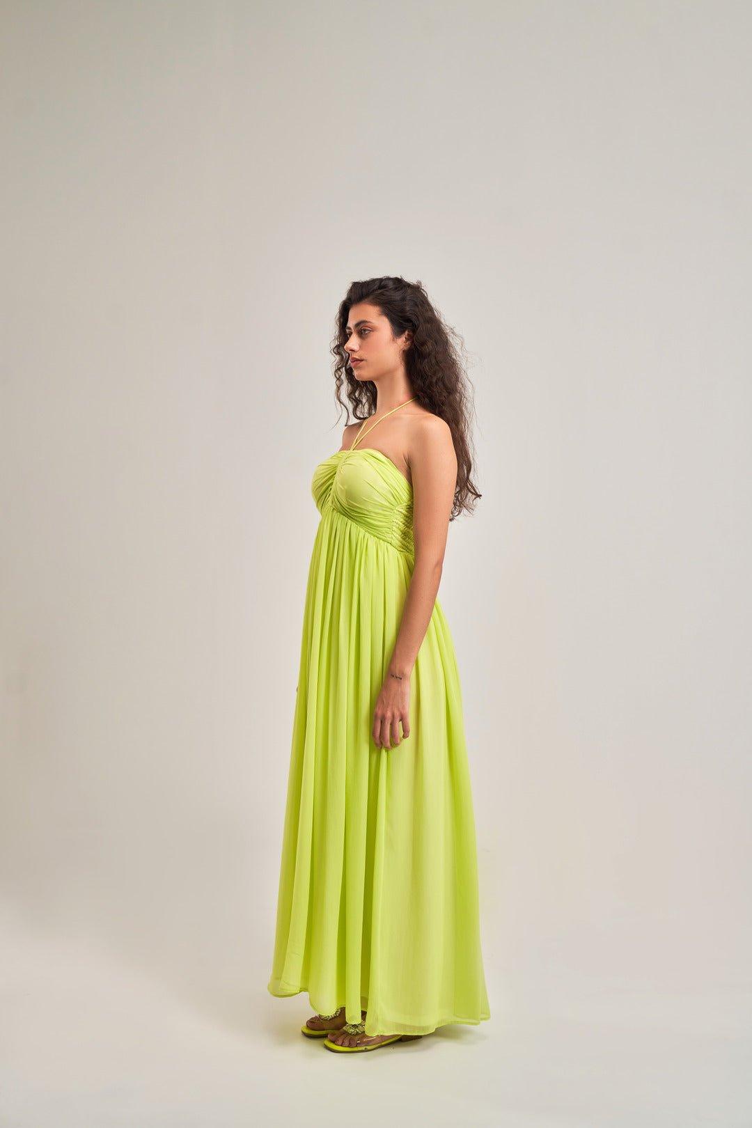 LIME HALTER NECK SUMMER MAXI DRESS - Sotbella