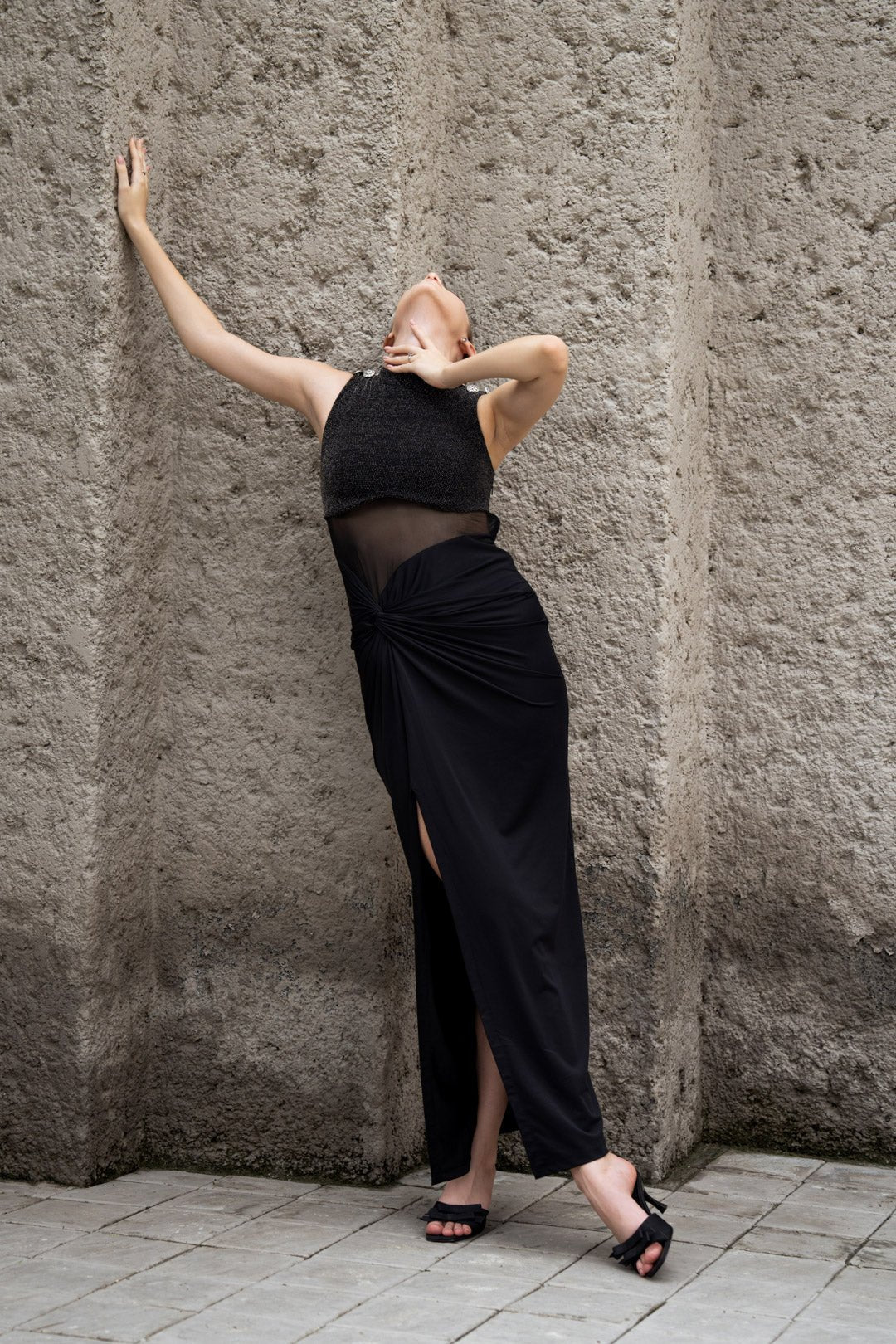 LUREX MESH DRAPED DRESS WITH STATEMENT BUTTONS - Sotbella