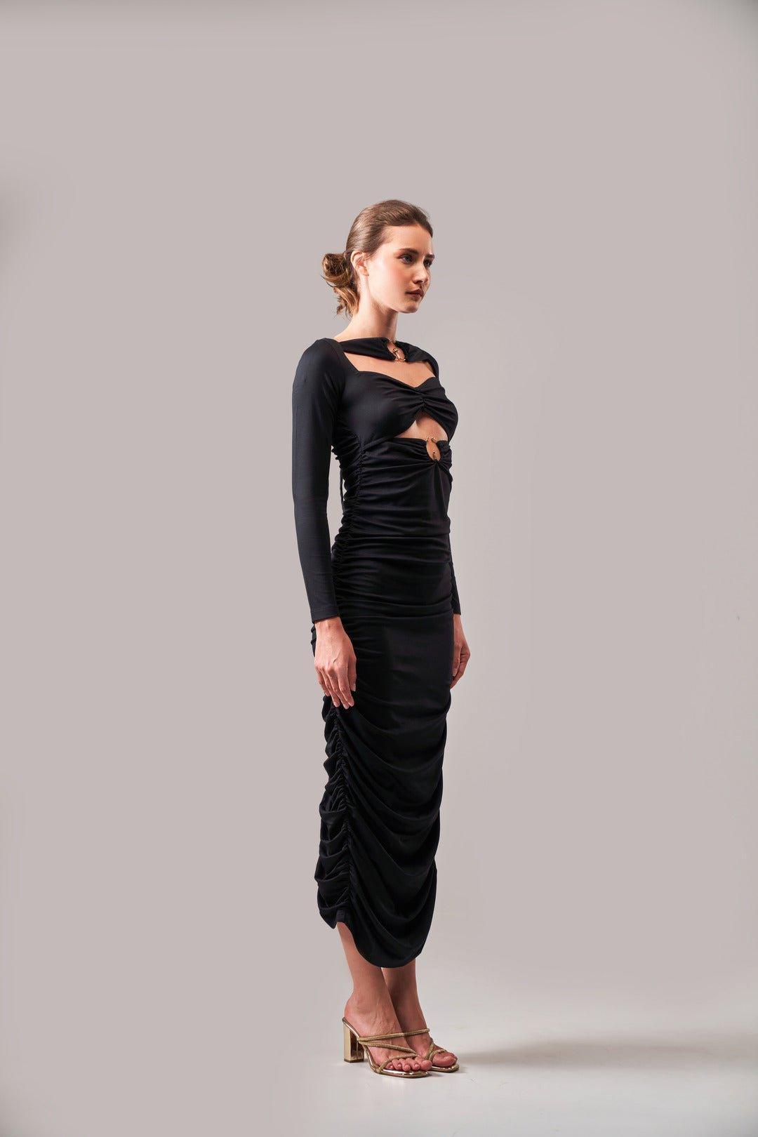 MIDNIGHT RING DETAIL RUCHED DRESS - Sotbella