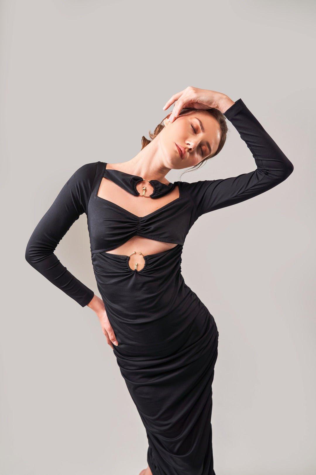 MIDNIGHT RING DETAIL RUCHED DRESS - Sotbella