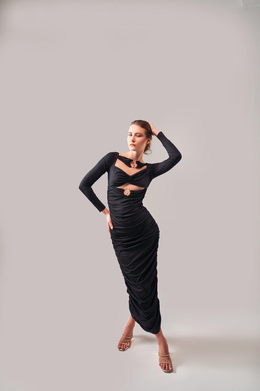 MIDNIGHT RING DETAIL RUCHED DRESS - Sotbella