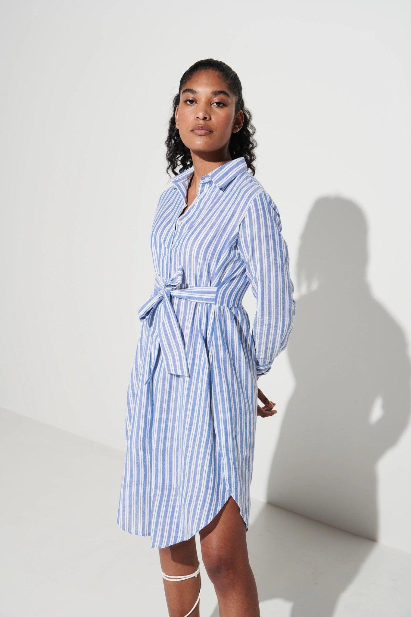 One Piece Stripe Shirt Dress - Sotbella