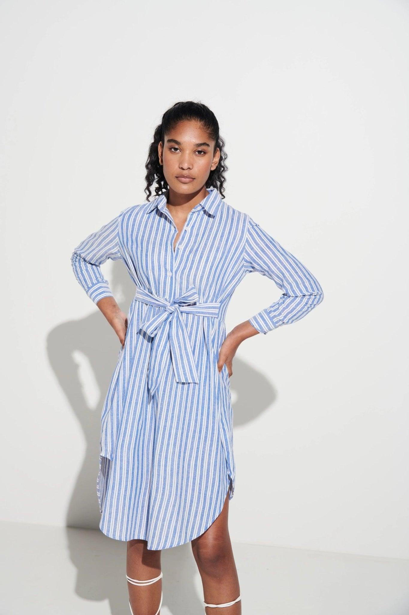 One Piece Stripe Shirt Dress Sotbella