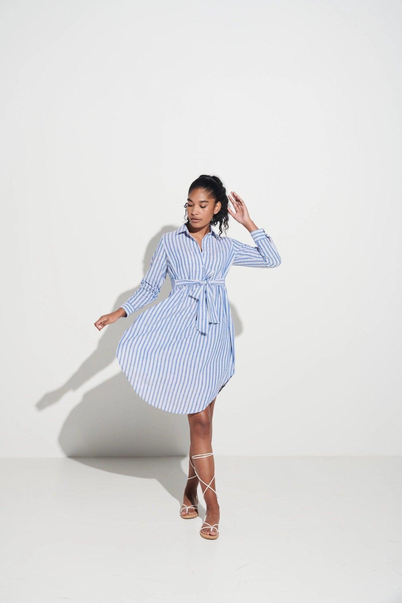 One Piece Stripe Shirt Dress - Sotbella