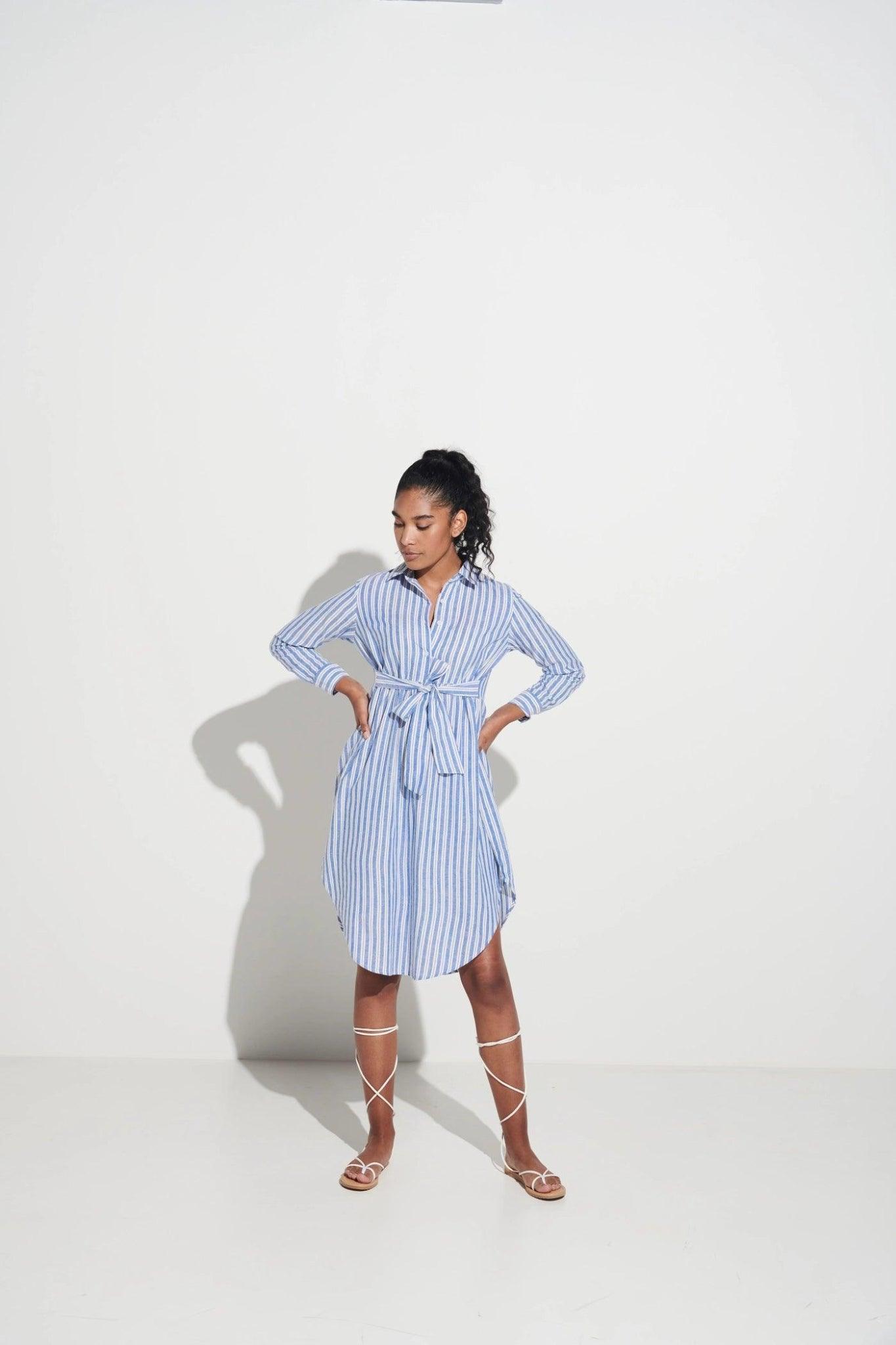 One Piece Stripe Shirt Dress - Sotbella