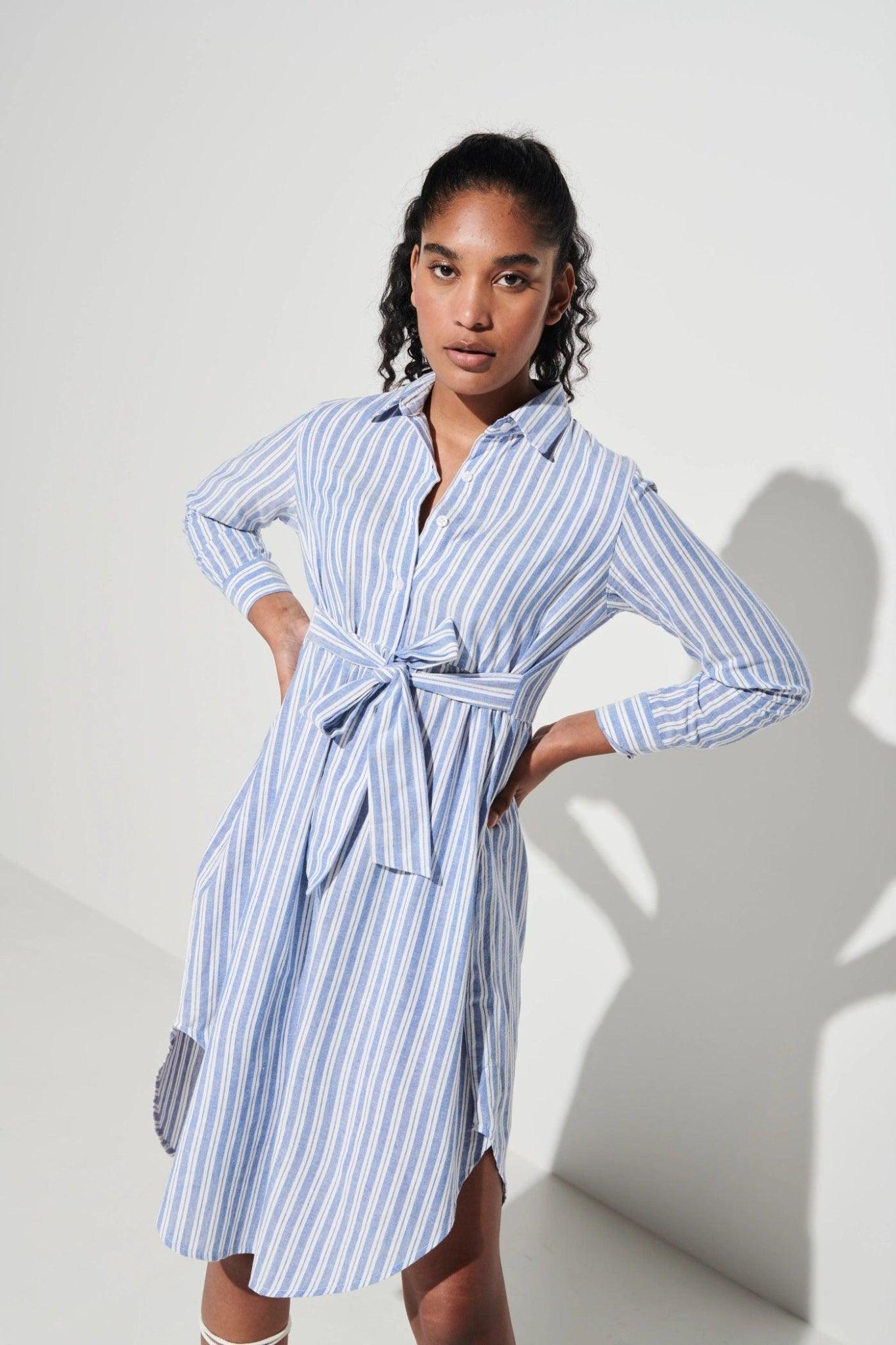 One Piece Stripe Shirt Dress - Sotbella