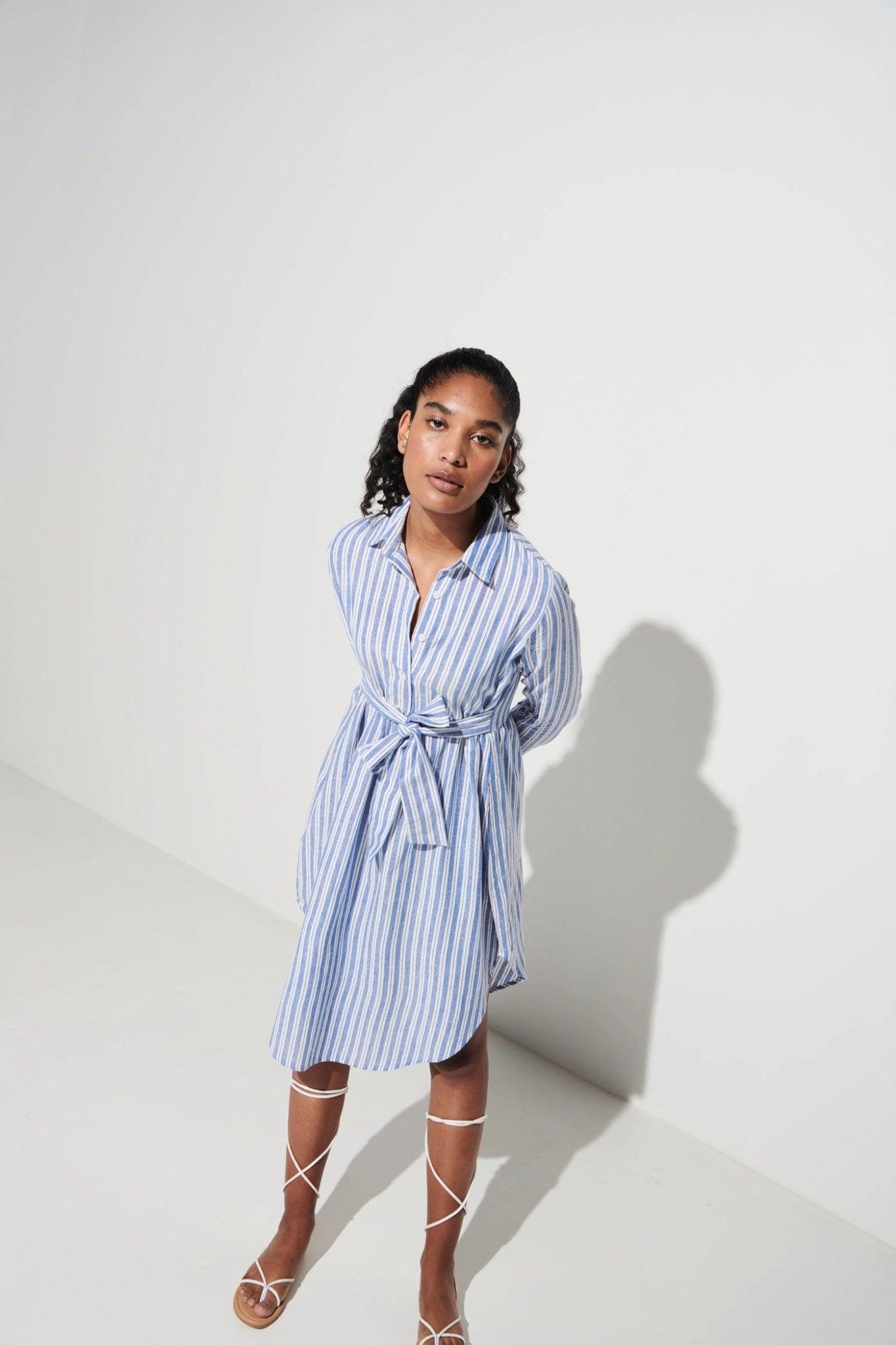 One Piece Stripe Shirt Dress - Sotbella