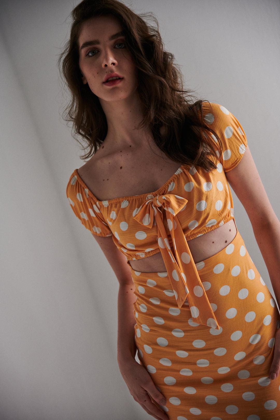 Orange Polka Dot Mini Dress - Sotbella