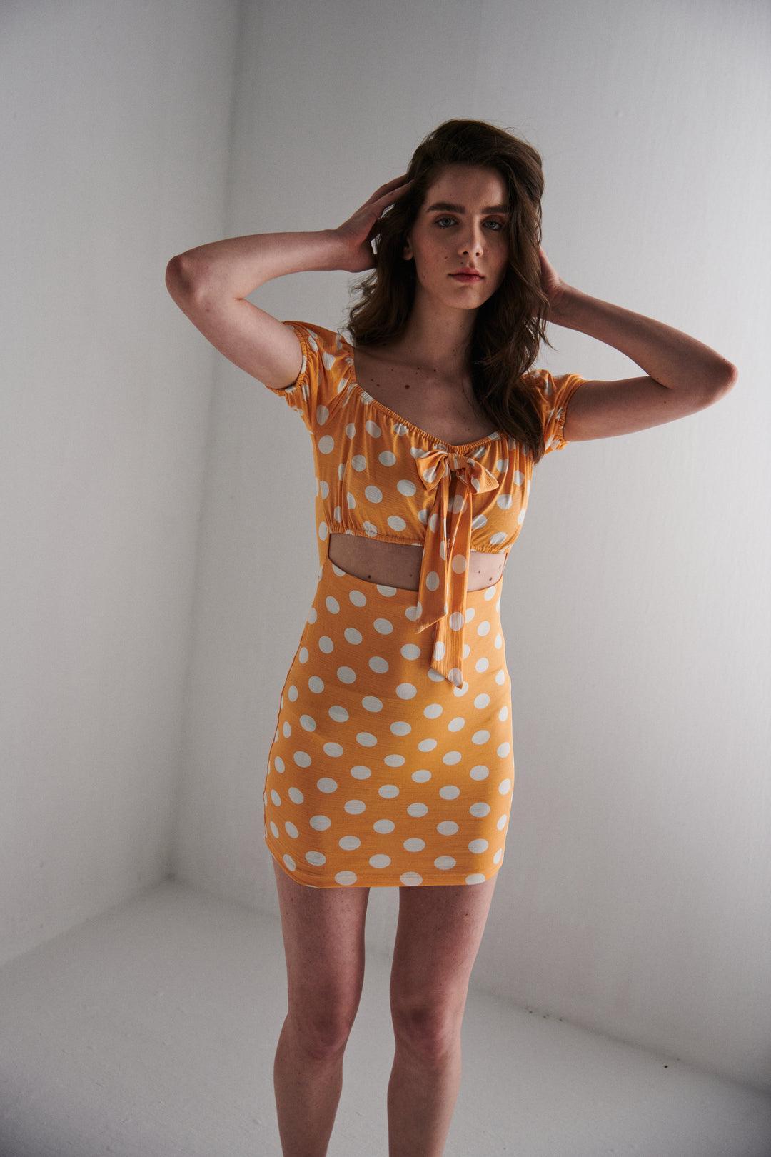 Orange Polka Dot Mini Dress - Sotbella