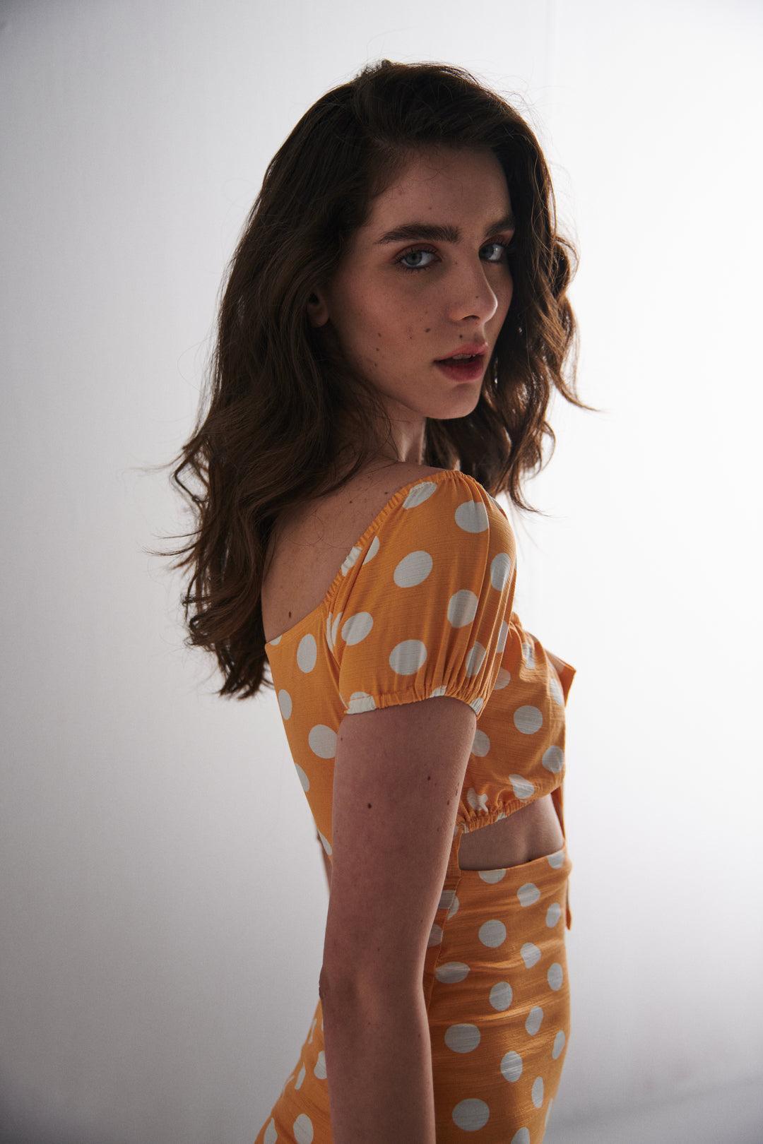 Orange Polka Dot Mini Dress - Sotbella