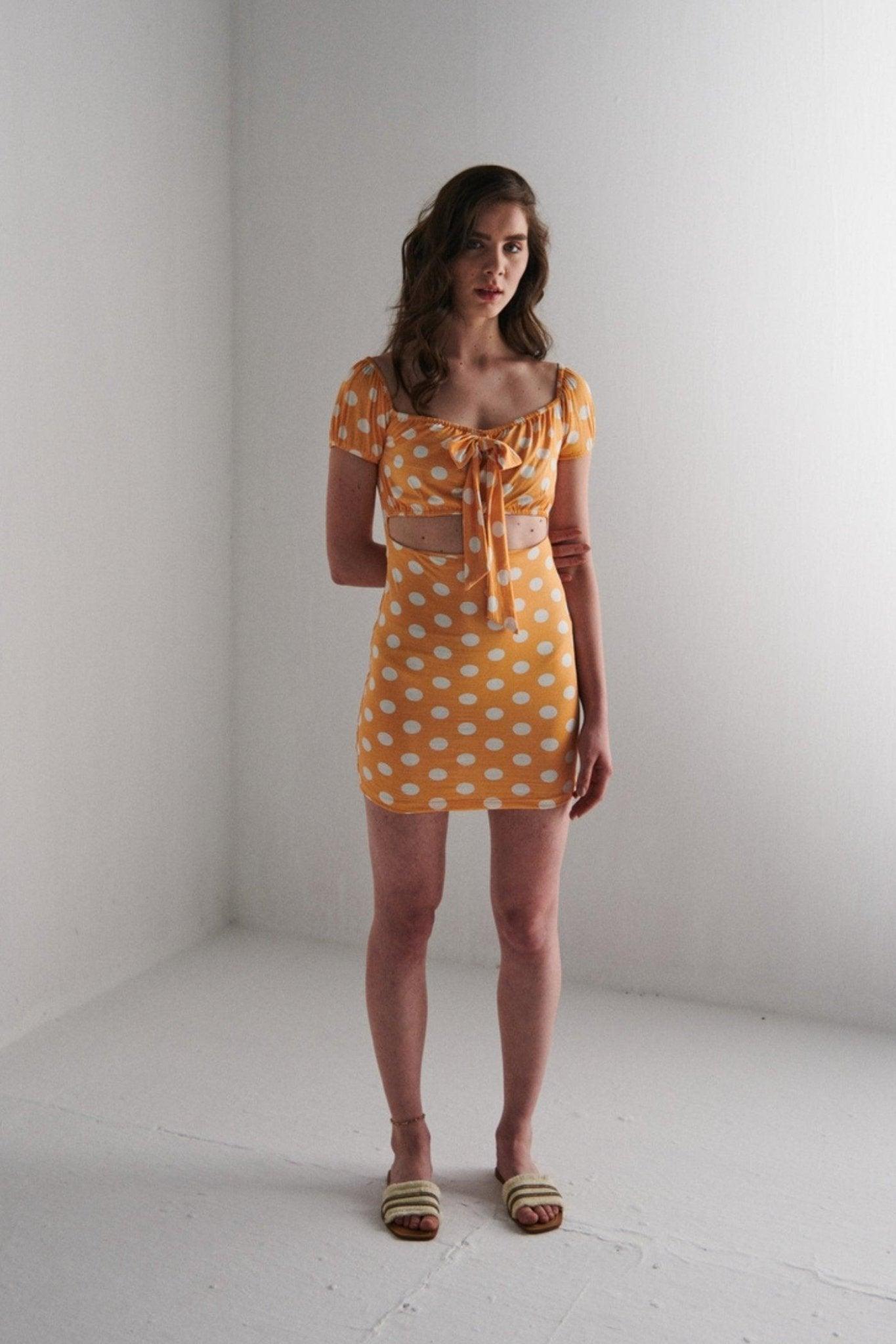Orange Polka Dot Mini Dress - Sotbella