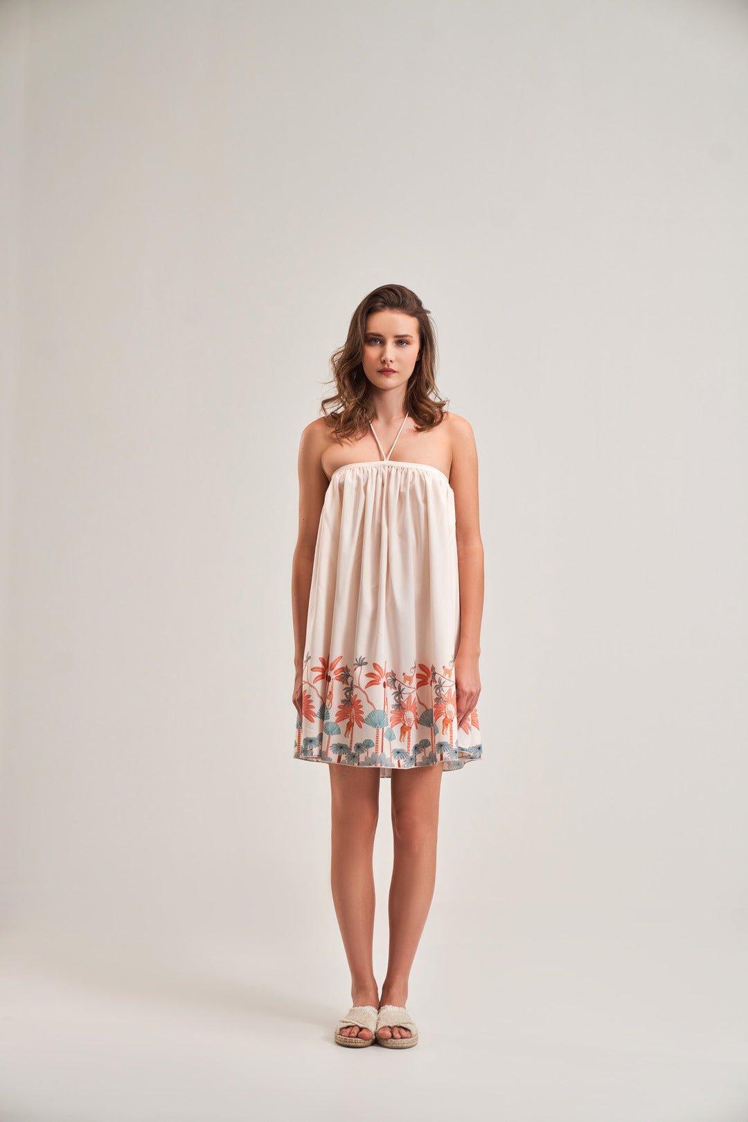 ORIENTAL GATHERED OFF-WHITE TUBE DRESS - Sotbella