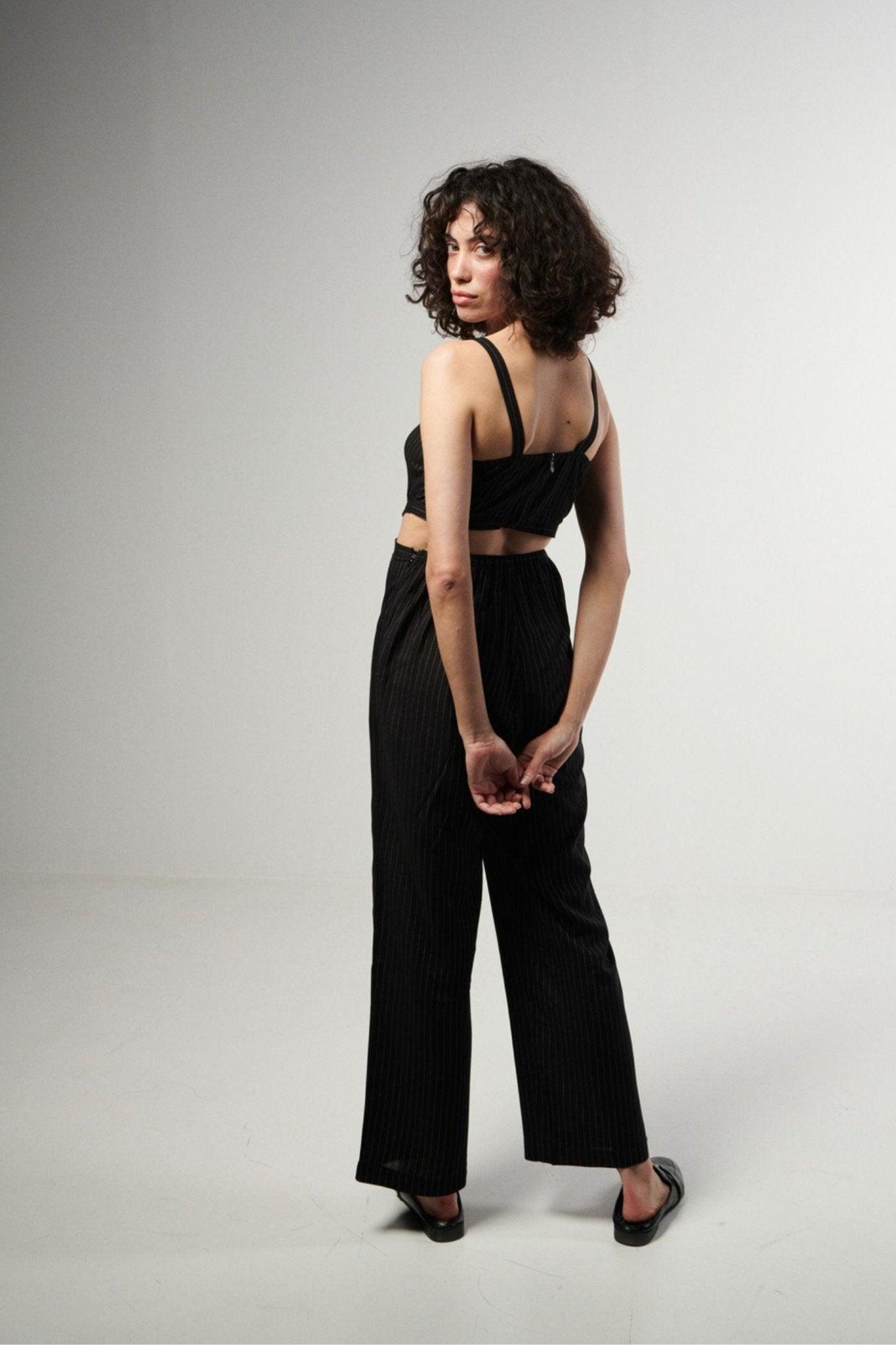 Pin-Striped Black Jumpsuit - Sotbella