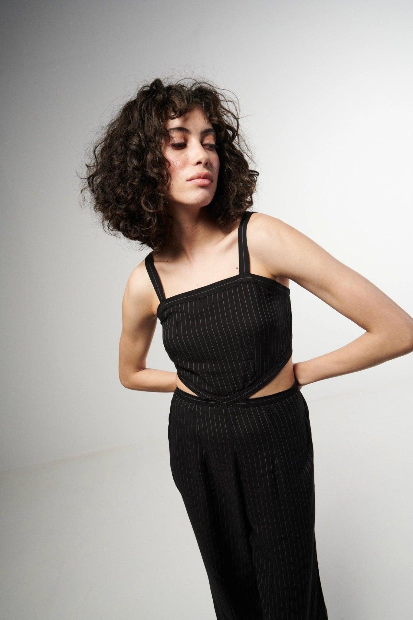 Pin-Striped Black Jumpsuit - Sotbella