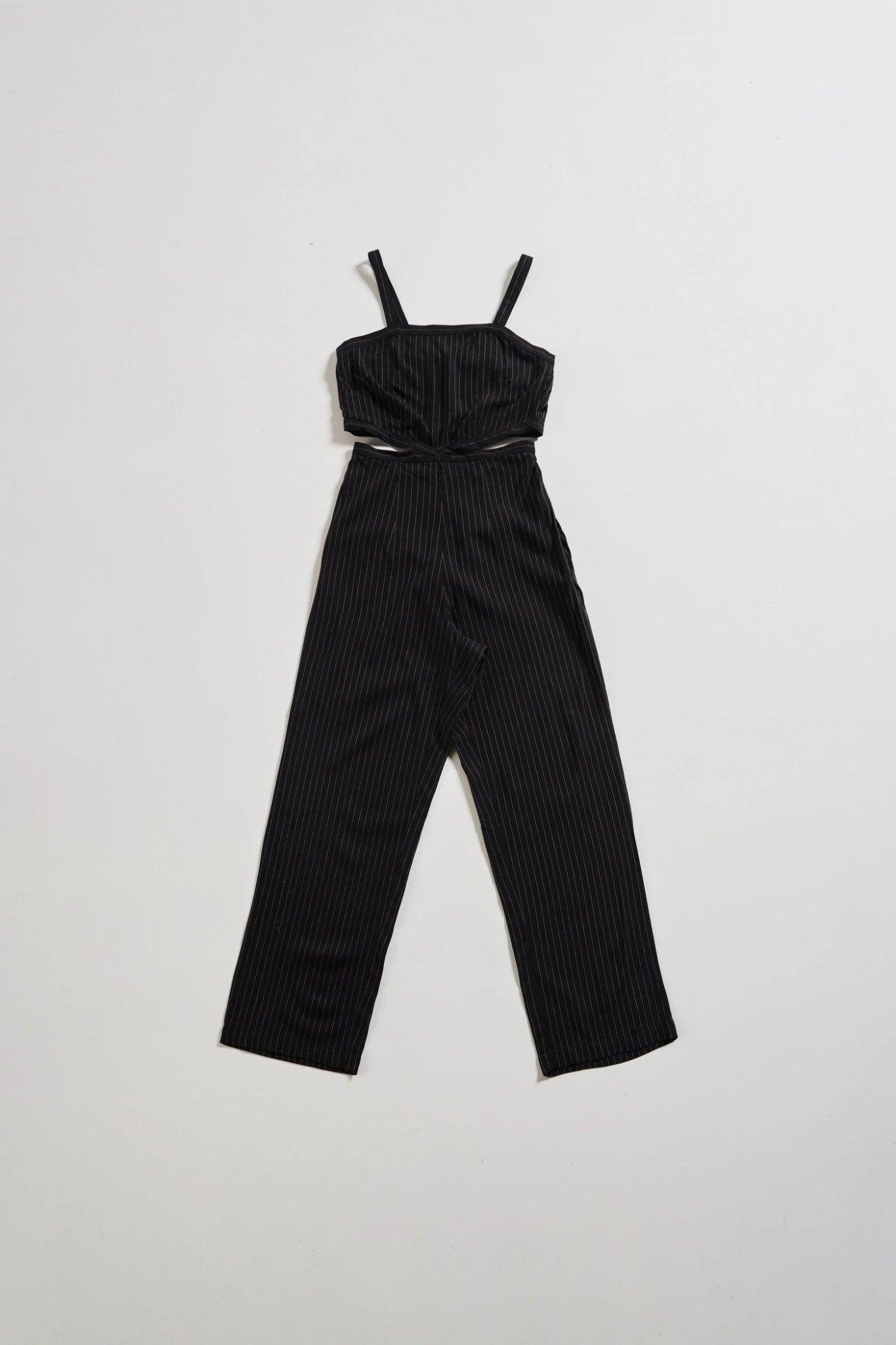 Pin-Striped Black Jumpsuit - Sotbella