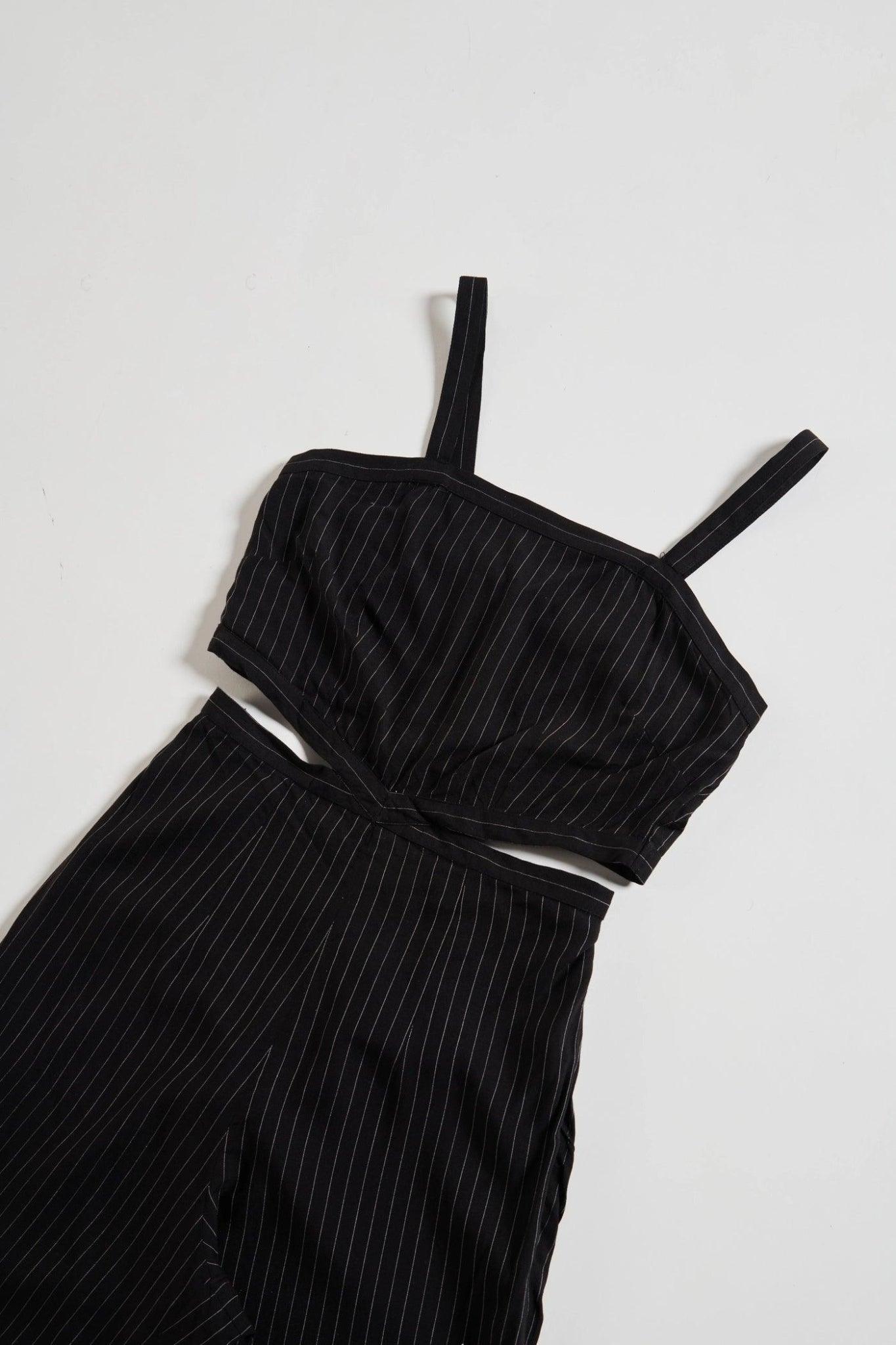 Pin-Striped Black Jumpsuit - Sotbella
