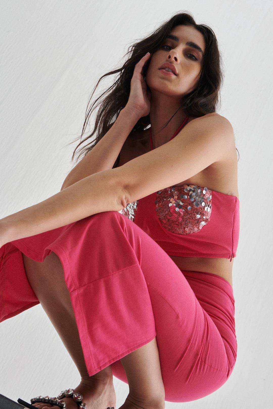 Pink Crop Top With Sequin - Sotbella