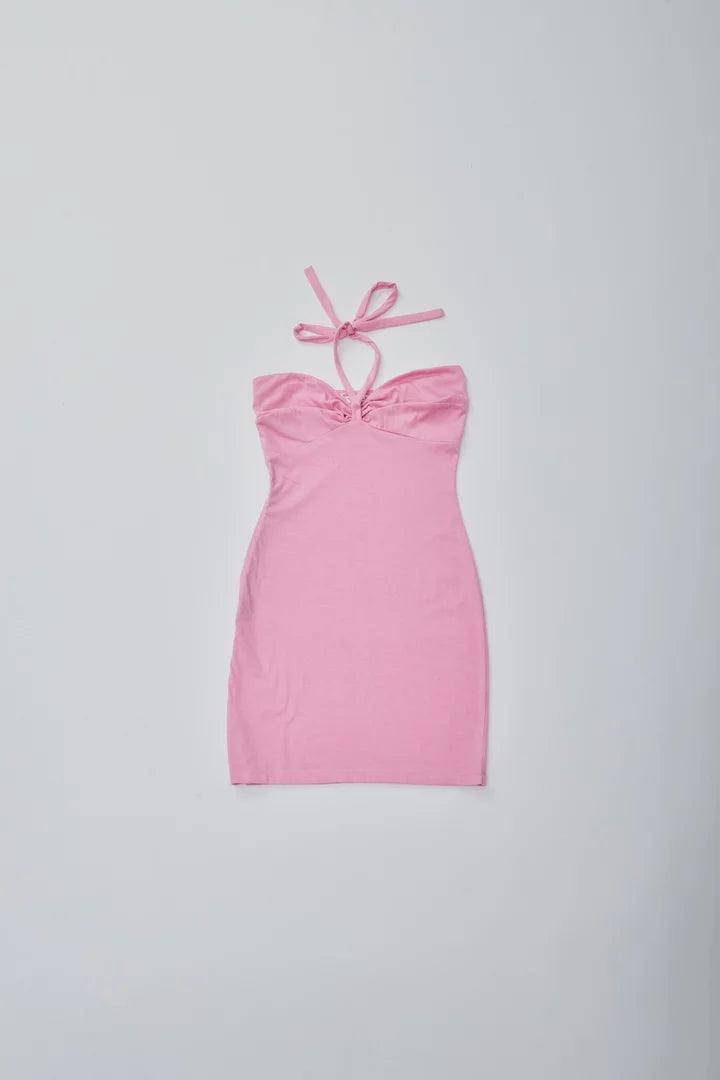 Pink Cross Neck Mini Dress - Sotbella
