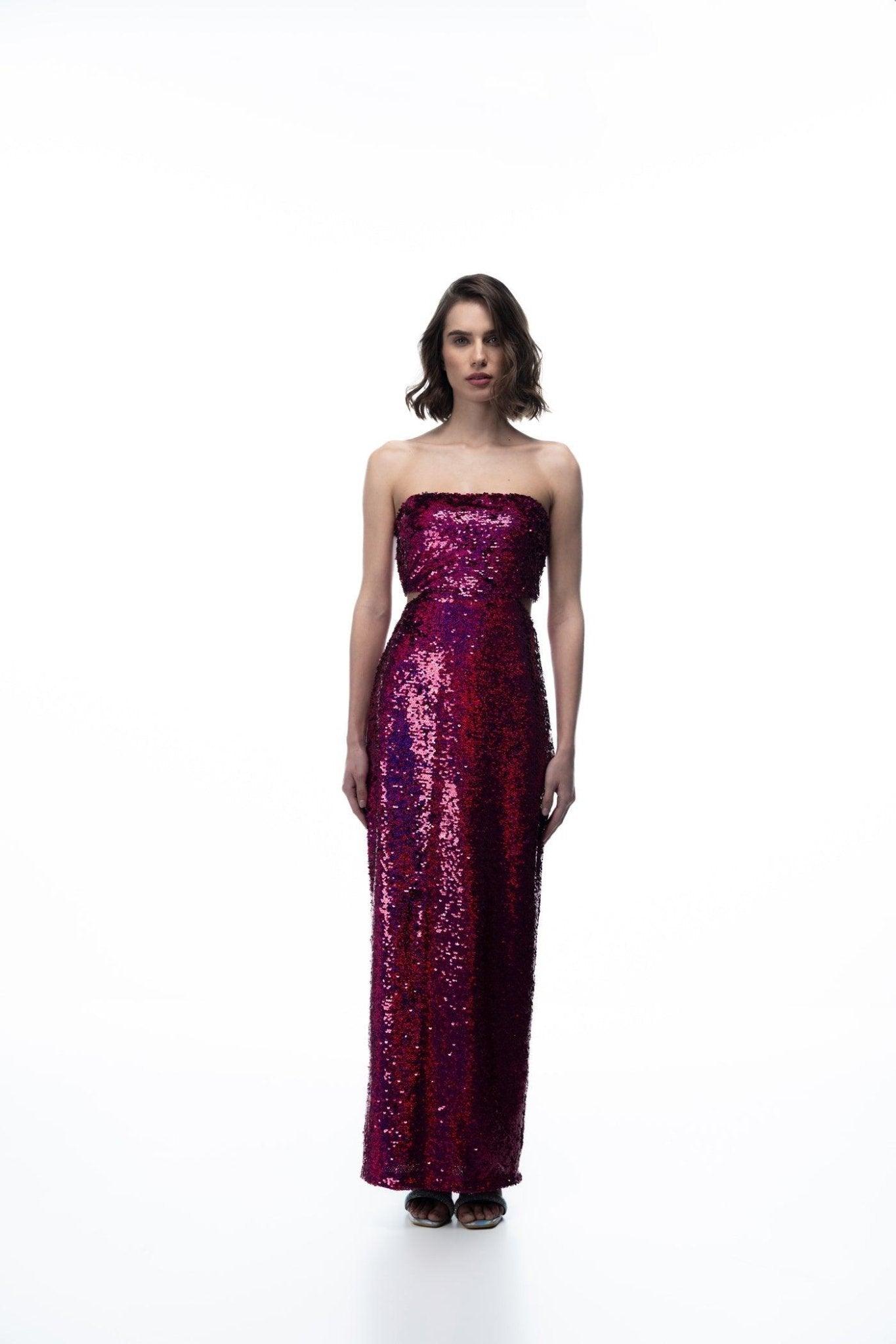 PINK SEQUIN STRAPLESS DRESS WITH CUTOUTS - Sotbella