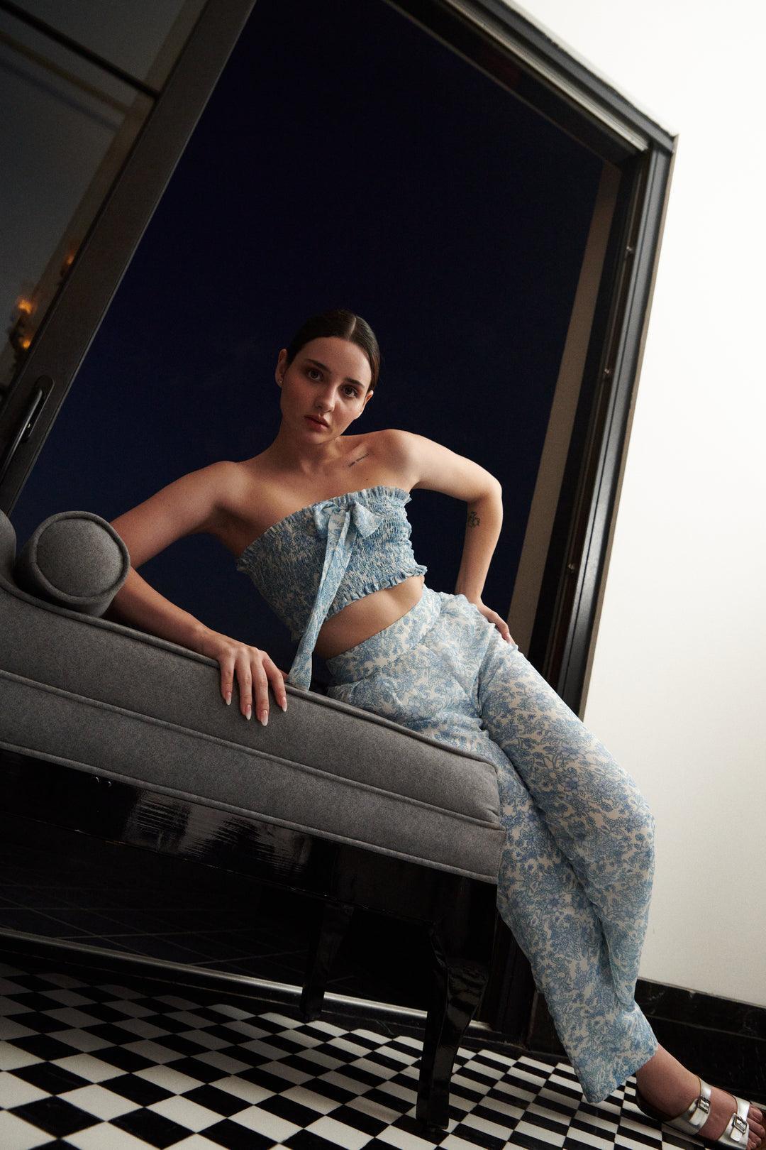 Printed Blue Trouser Pant - Sotbella