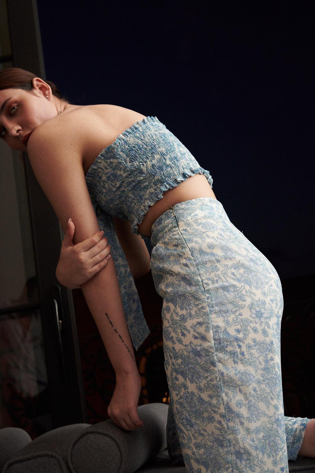 Printed Blue Trouser Pant - Sotbella