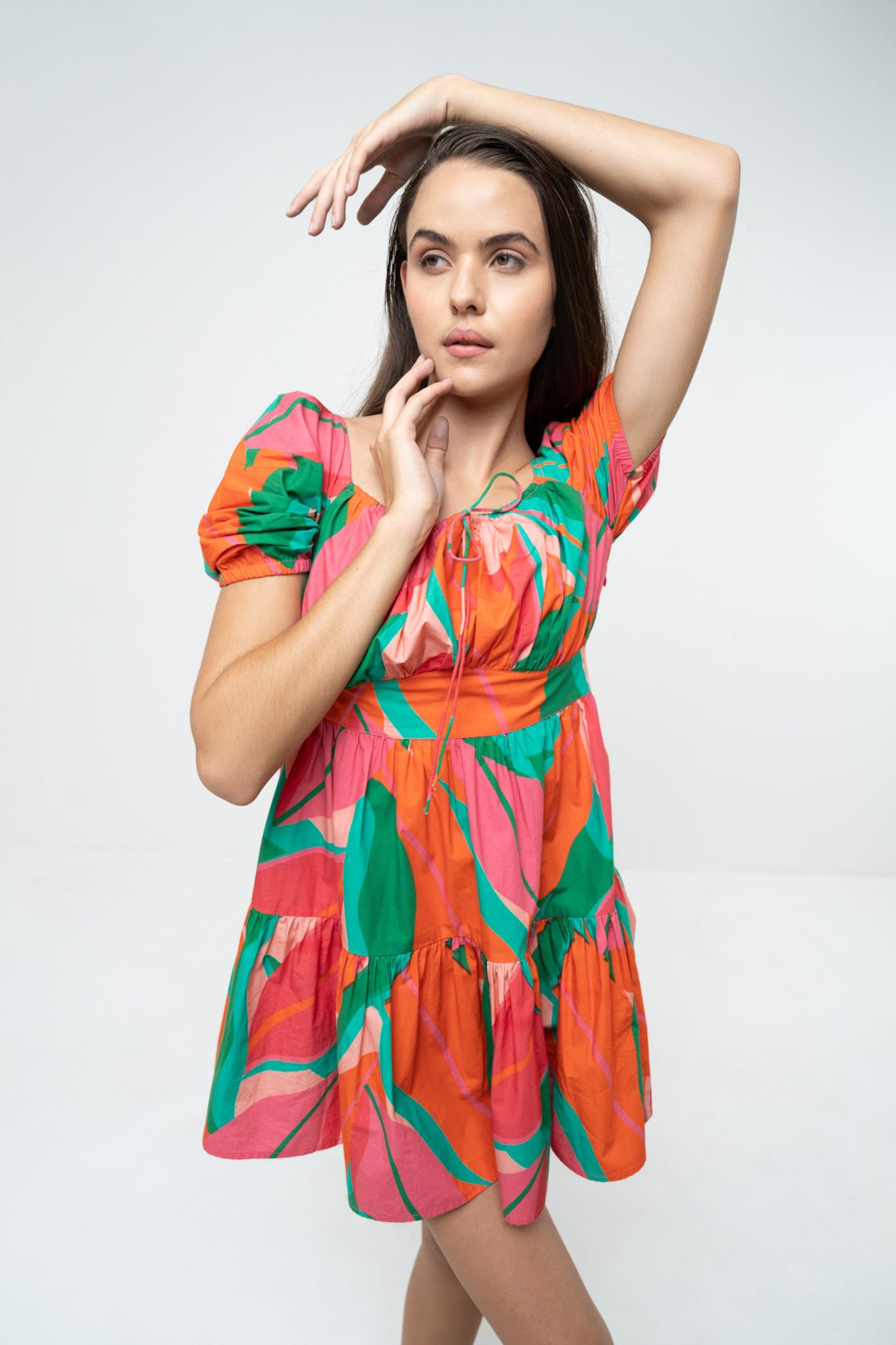 PUFF SLEEVES TIERED DRESS - Main Image