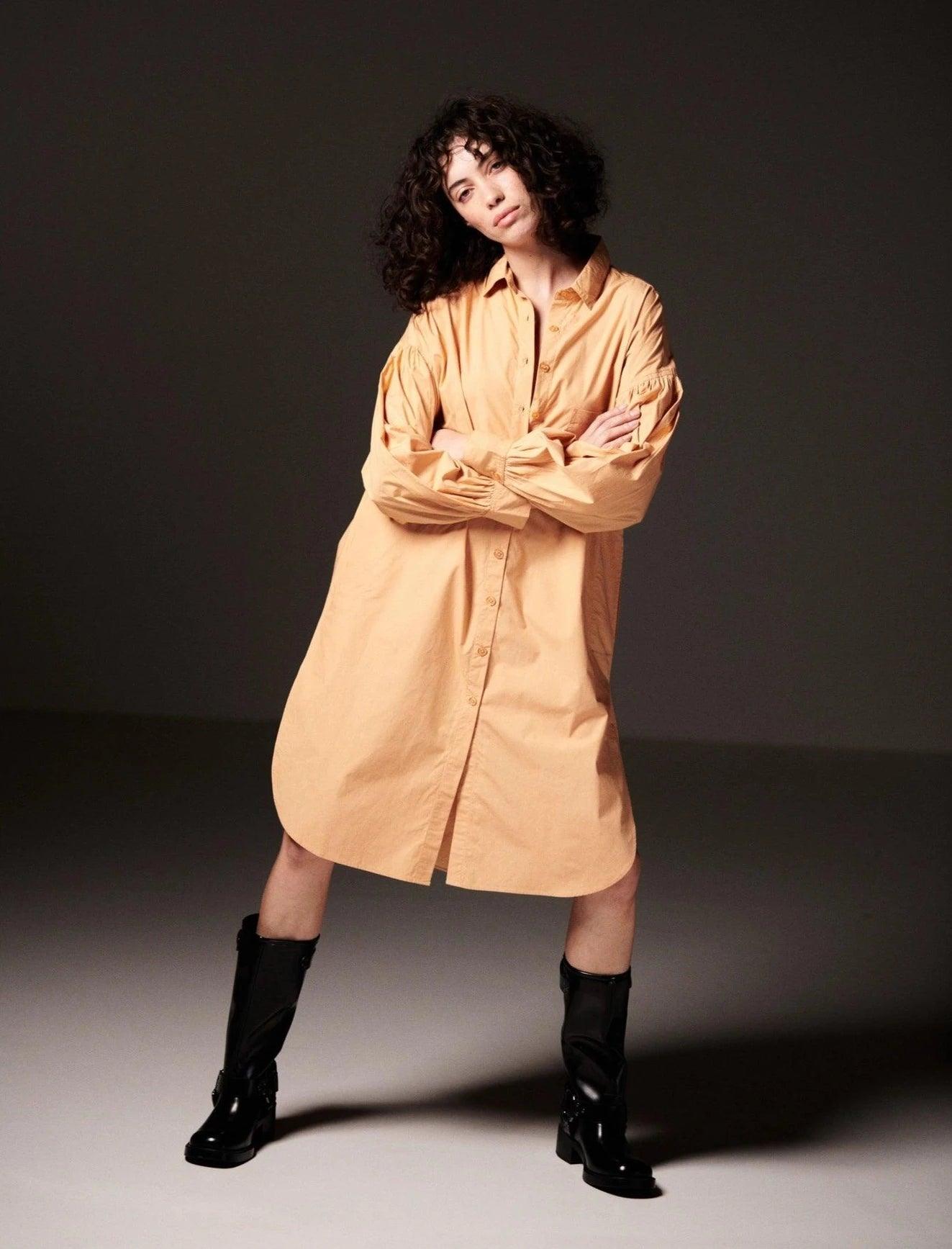 Sandy Brown Knee Length Shirt-Sotbella