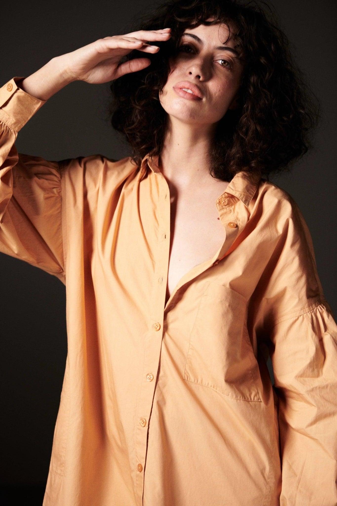 Sandy Brown Knee Length Shirt-Sotbella