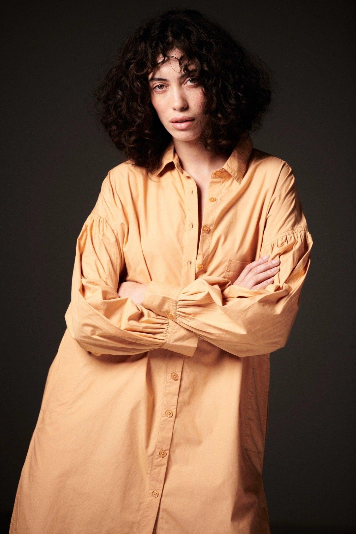 Sandy Brown Knee Length Shirt-Sotbella