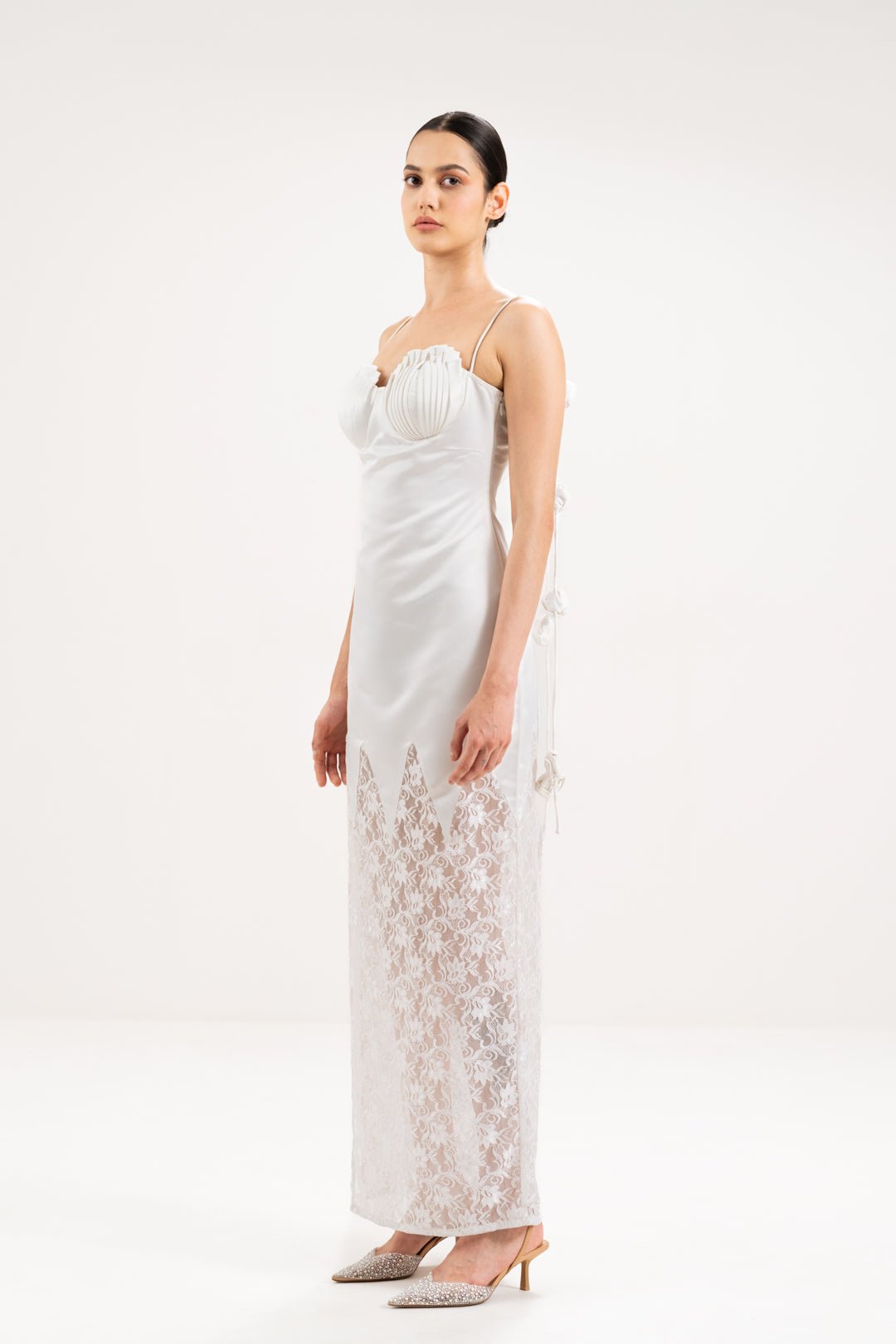 SEASHELL - PLEATED BUSTIER DRESS WITH ROSE DETAIL - Sotbella