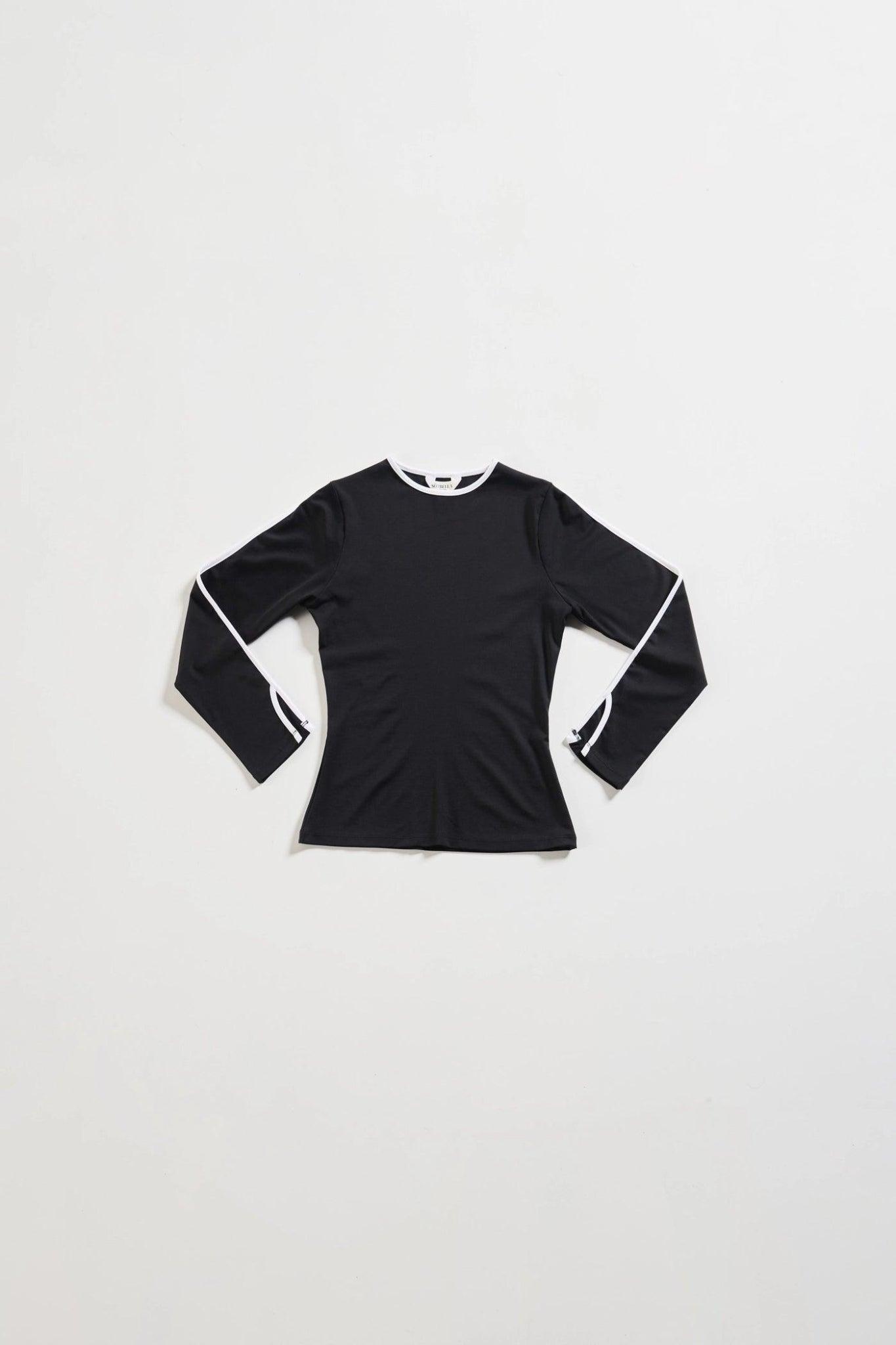 Set Of Black Full Sleeves Top With A Slit Skirt-Sotbella