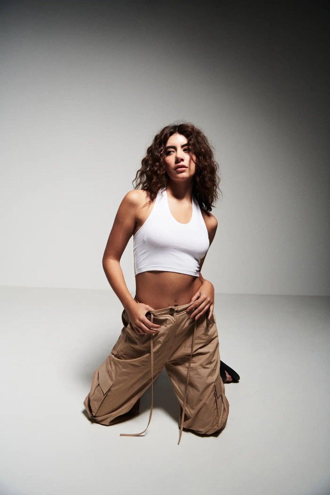 Set Of Halter Neck Top With Cargo Pants-Sotbella