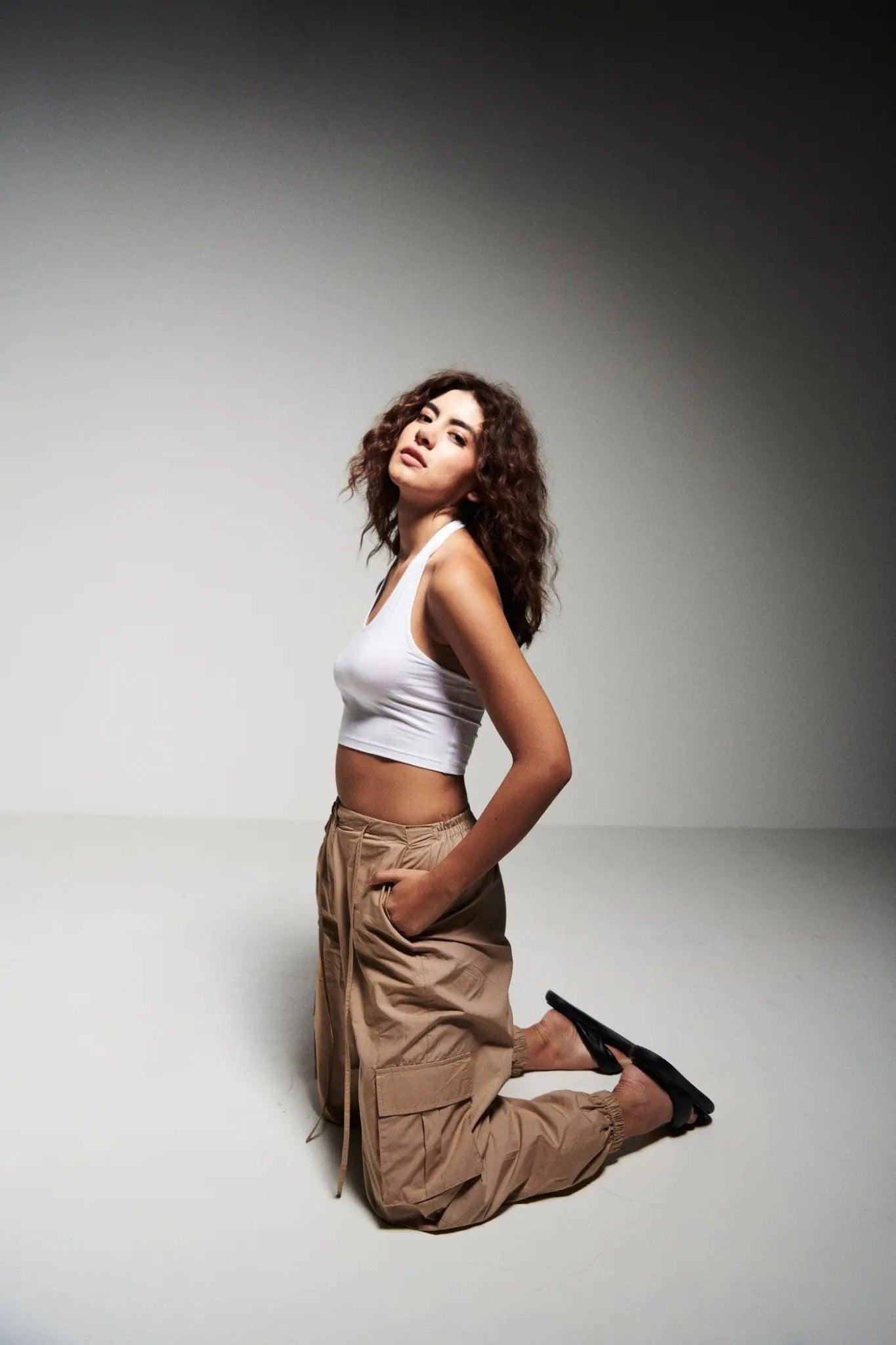 Set Of Halter Neck Top With Cargo Pants-Sotbella