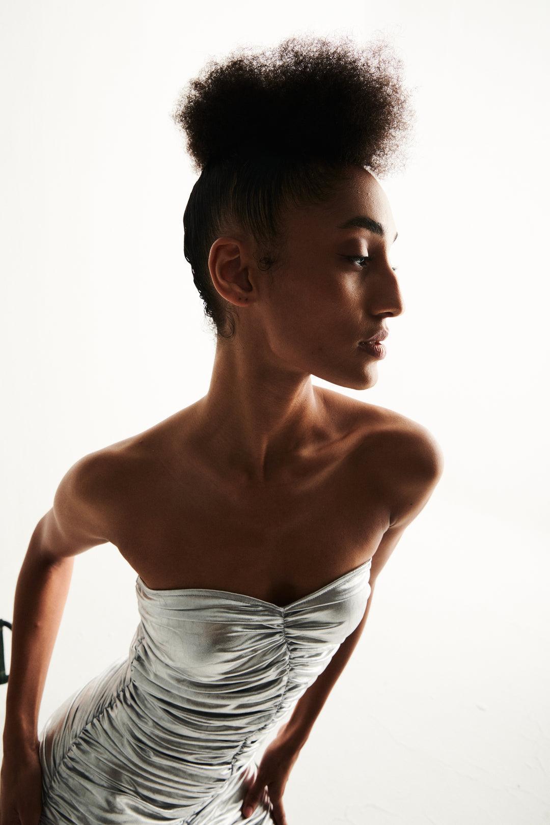 Silver Off Shoulder Bodycon Dress-Sotbella