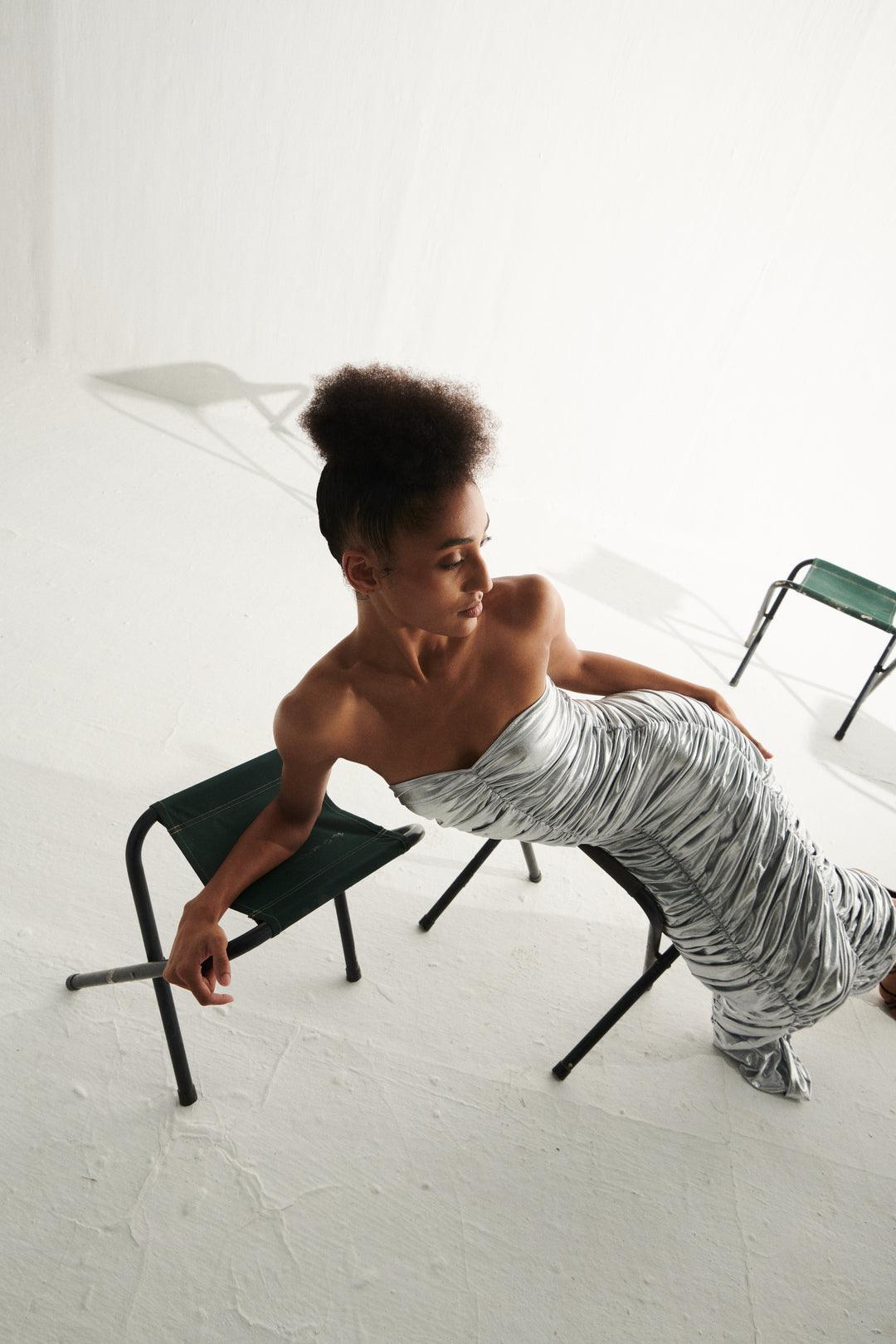 Silver Off Shoulder Bodycon Dress-Sotbella