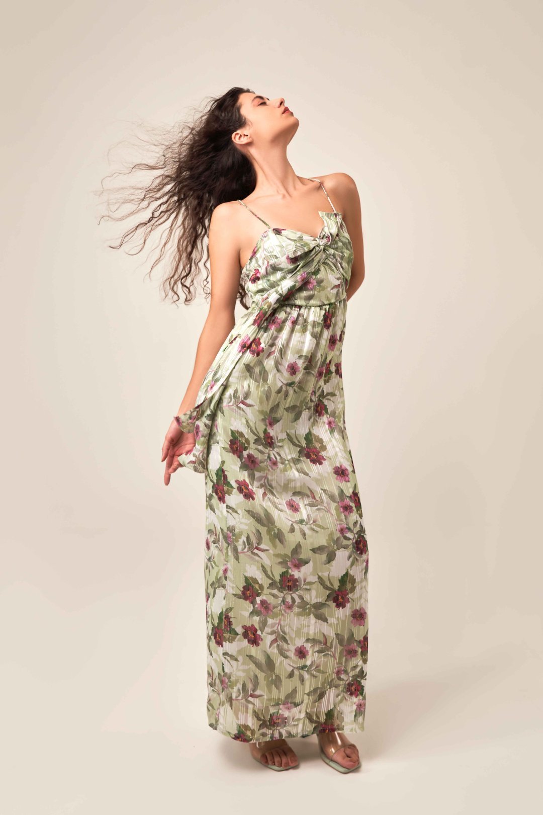 STRAPPY BOW FLORAL MAXI DRESS - Sotbella