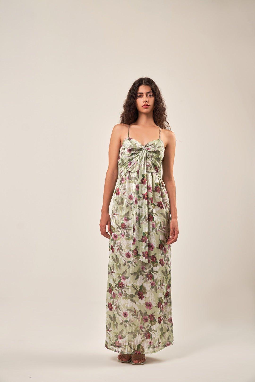 STRAPPY BOW FLORAL MAXI DRESS - Sotbella