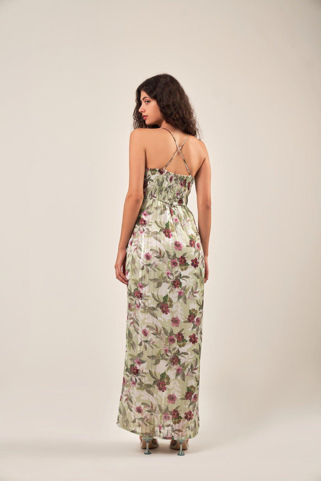 STRAPPY BOW FLORAL MAXI DRESS - Sotbella