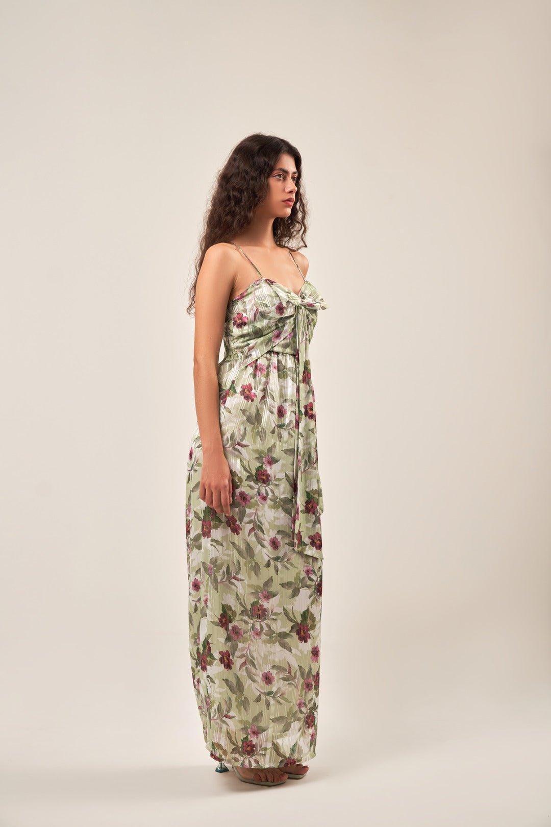 STRAPPY BOW FLORAL MAXI DRESS - Sotbella