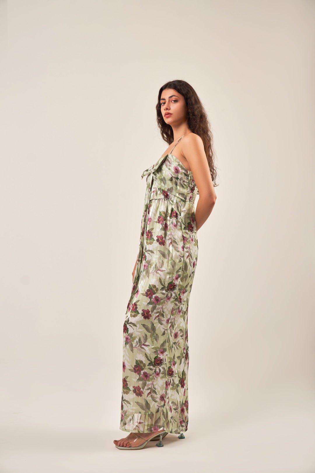 STRAPPY BOW FLORAL MAXI DRESS - Sotbella