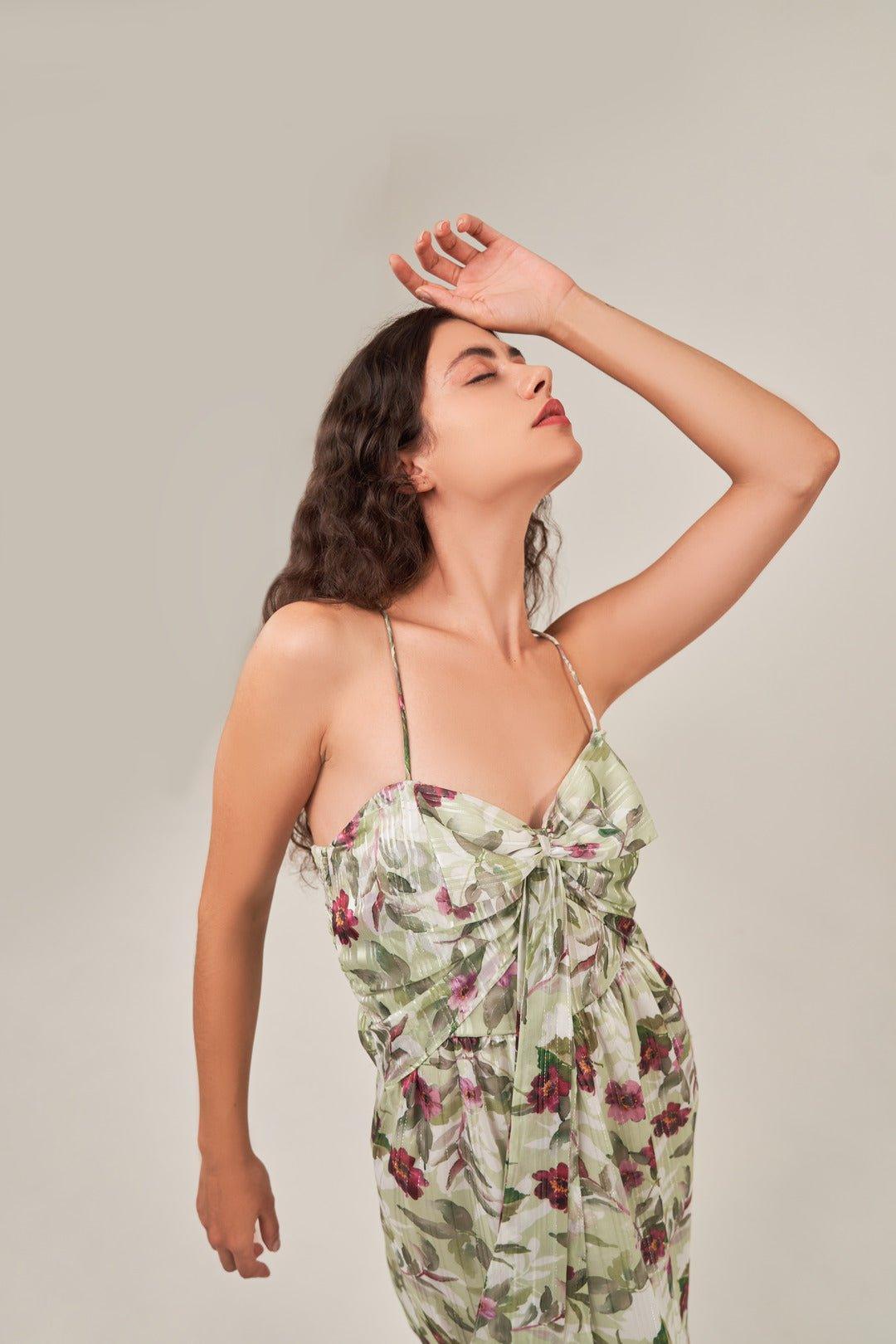STRAPPY BOW FLORAL MAXI DRESS - Sotbella