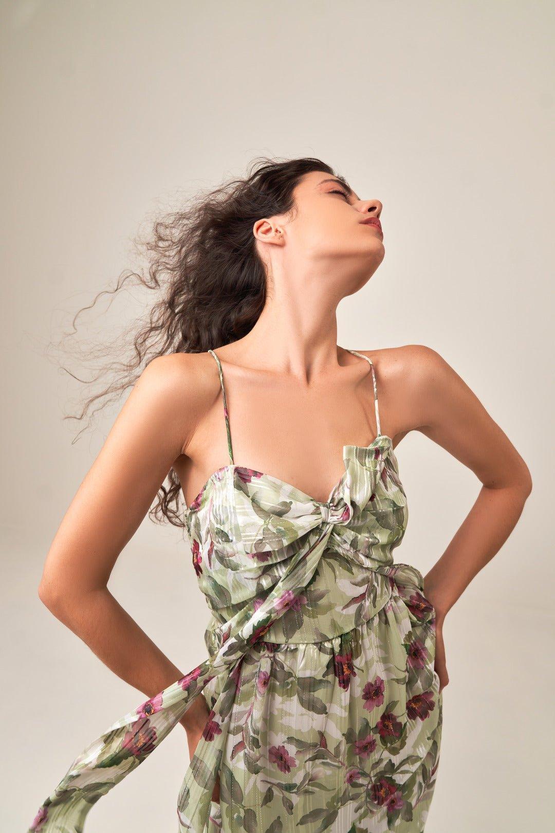 STRAPPY BOW FLORAL MAXI DRESS - Sotbella