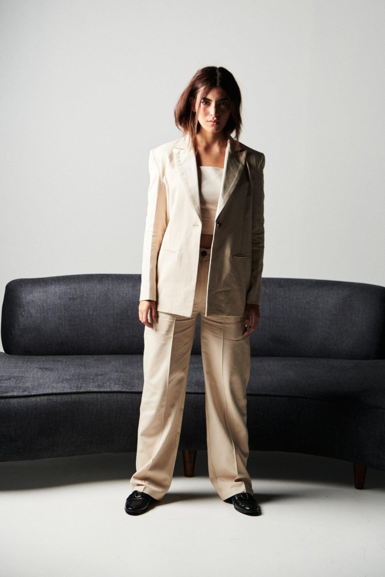 Tailored Twill Beige Pants-Sotbella