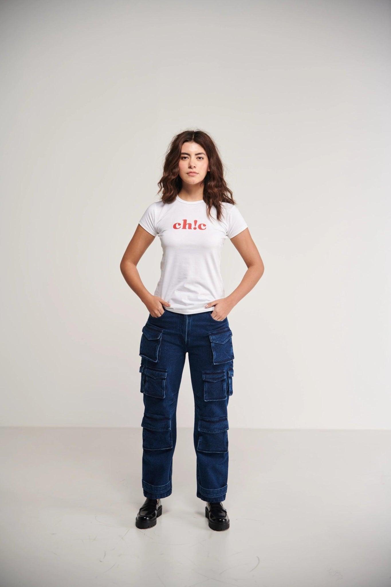 White Chic T-Shirt And Pocket Cargo Pants-Sotbella