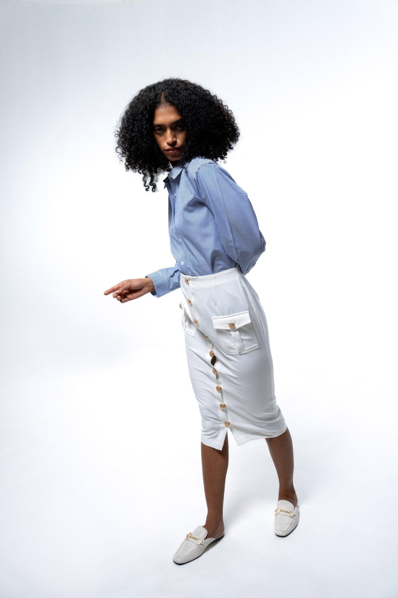 WHITE KNEE LENGTH PENCIL SKIRT WITH POCKETS - Sotbella