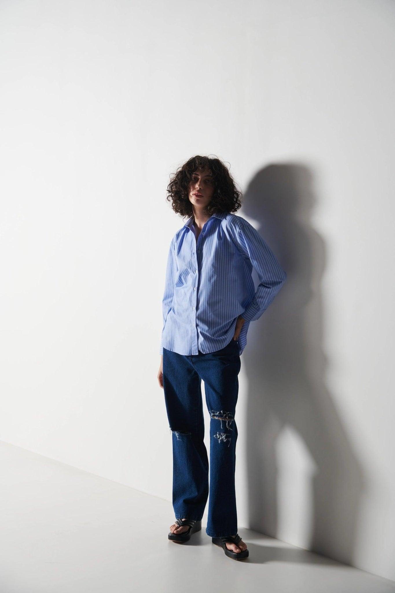 White Pin Stripped Shirt-Sotbella