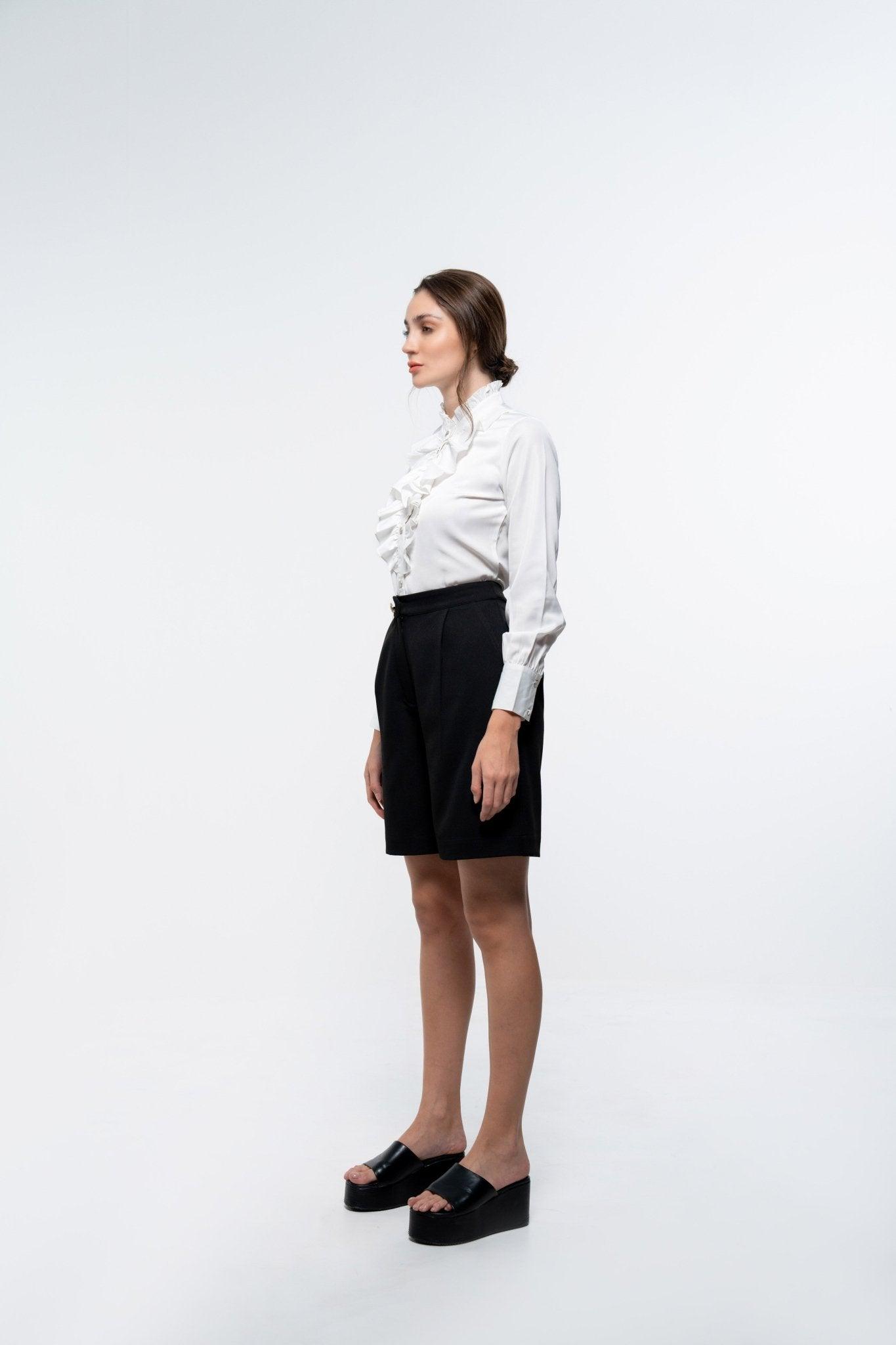 WHITE RUFFLE PLACKET FLOWY SHIRT - Sotbella