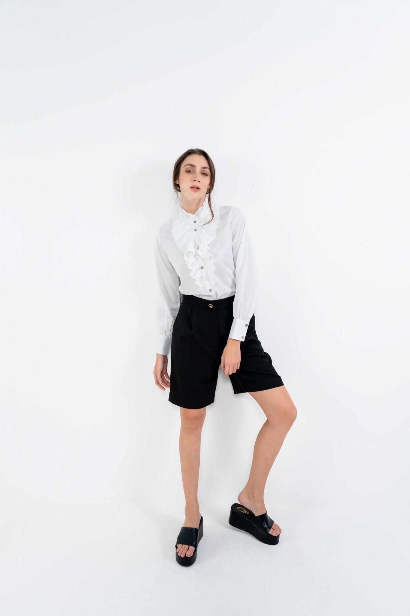 WHITE RUFFLE PLACKET FLOWY SHIRT - Sotbella