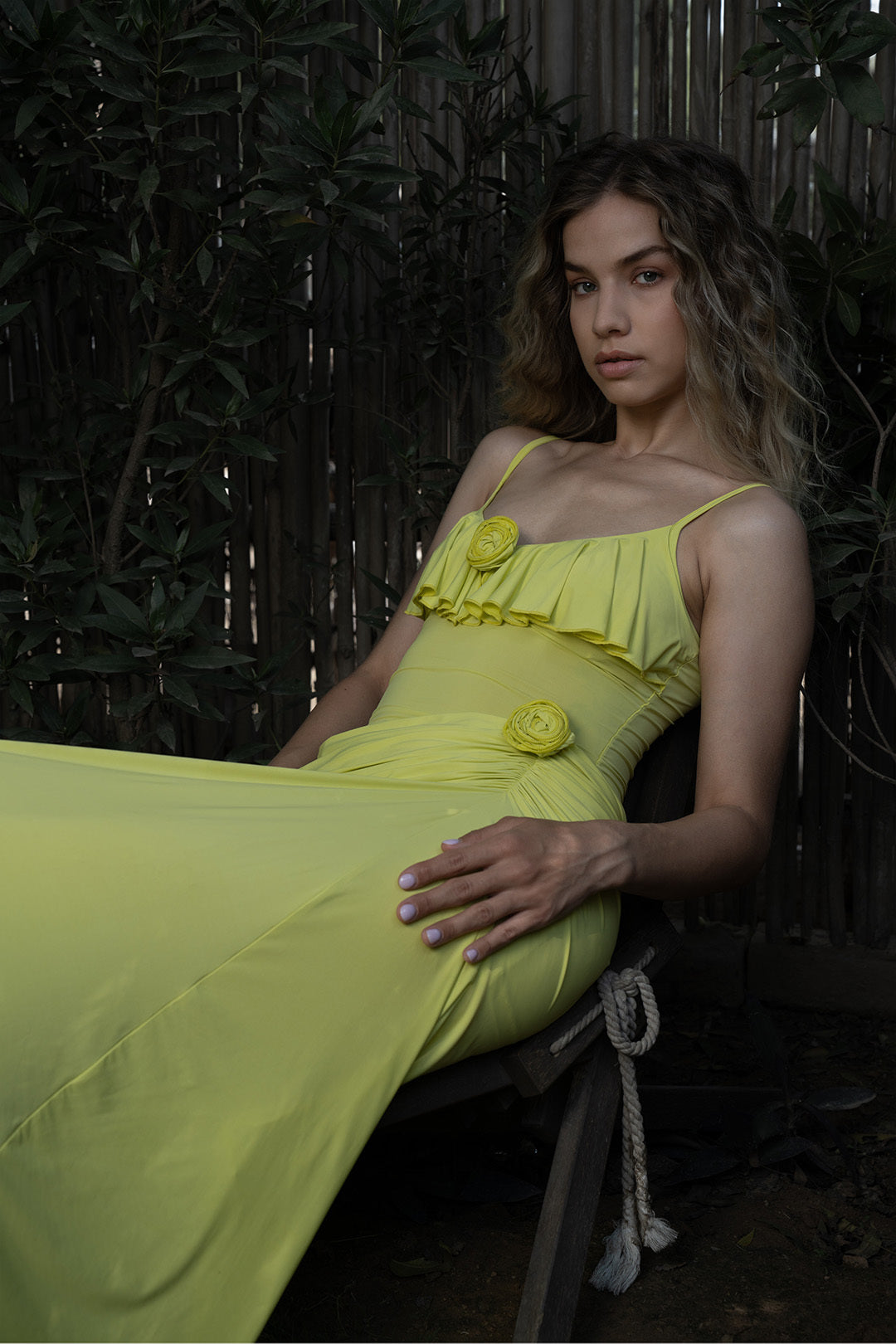 LIME YELLOW DRAPED MAXI DRESS